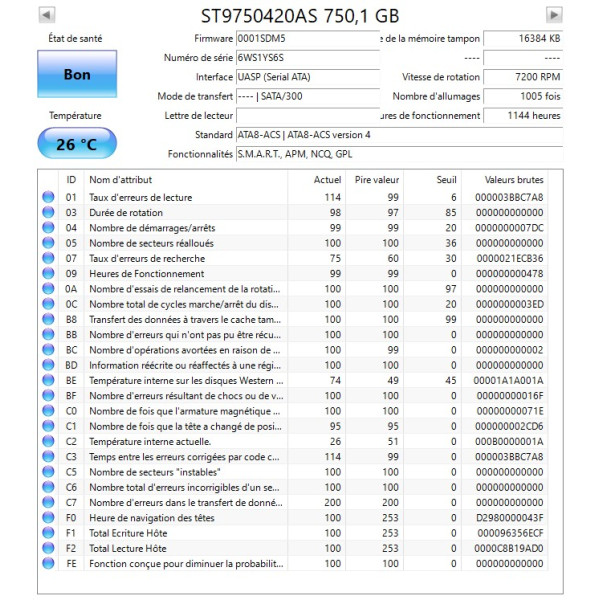 Disque dur 2,5" Seagate 750Go Sata