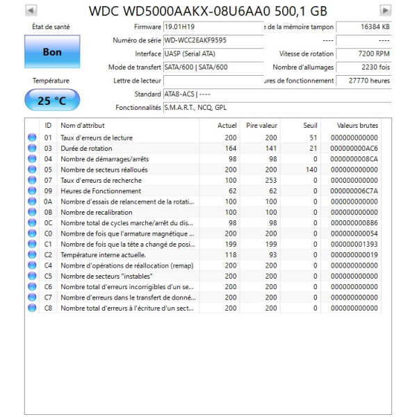 Disque dur 3,5" Western Digital 500Go Sata