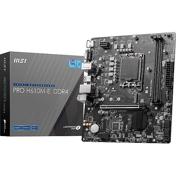 Carte mère MSI Pro H610M-E DDR4, Micro-ATX - Intel de 14e, 13e et 12e gén., LGA 1700 - DDR4 3200MHz/MAX, PCIe 4.0 x16, M.2 Gen3