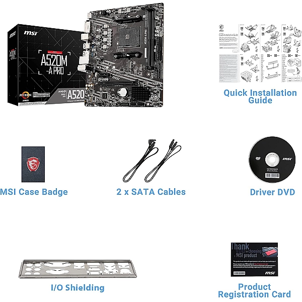 Carte mère MSI A520M-A PRO - Micro-ATX - Processeur AM4 - DDR4