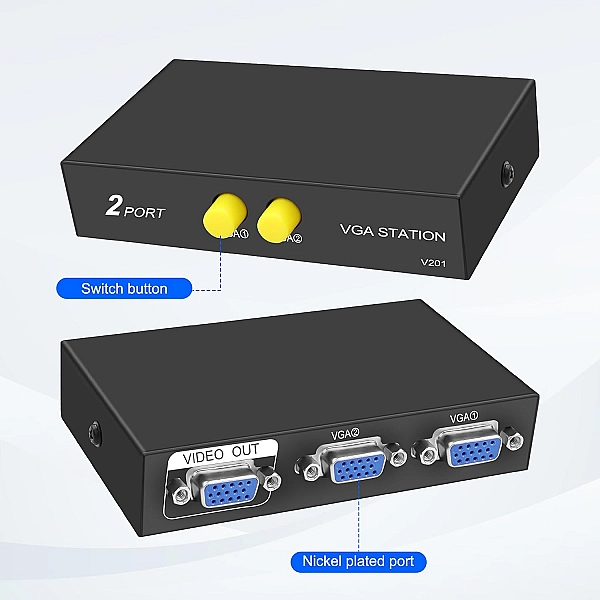 Commutateur VGA 2 en 1 sortie VGA Vidéo Répartiteur Dual Monitor 1080P 2 ports VGA Video