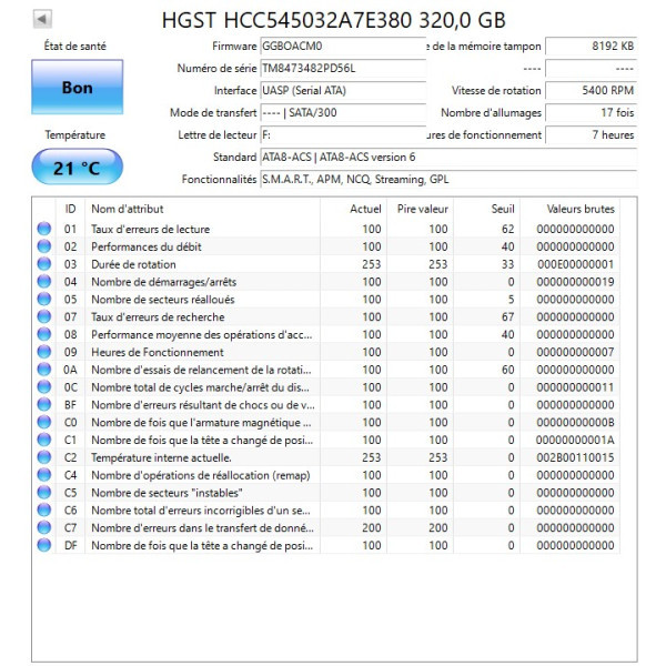 Disque dur 2,5" HGST 320Go Sata