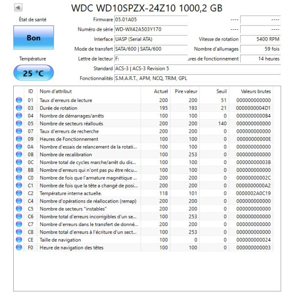 Disque dur 2,5" Western Digital 1To (1000Go) Sata